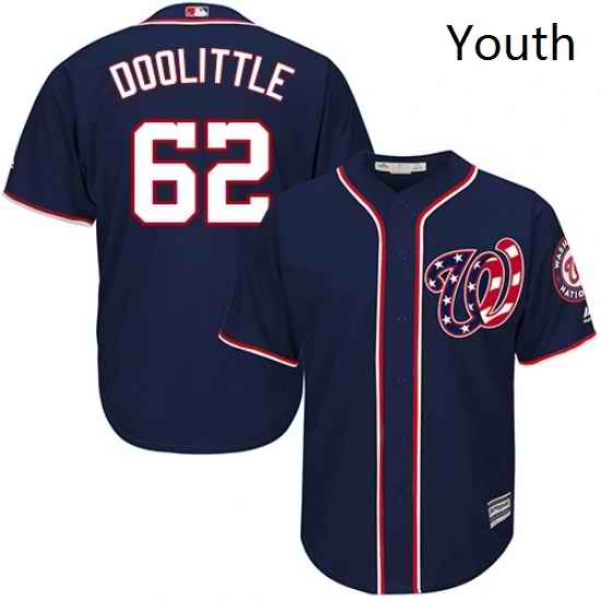Youth Majestic Washington Nationals 62 Sean Doolittle Replica Navy Blue Alternate 2 Cool Base MLB Jersey